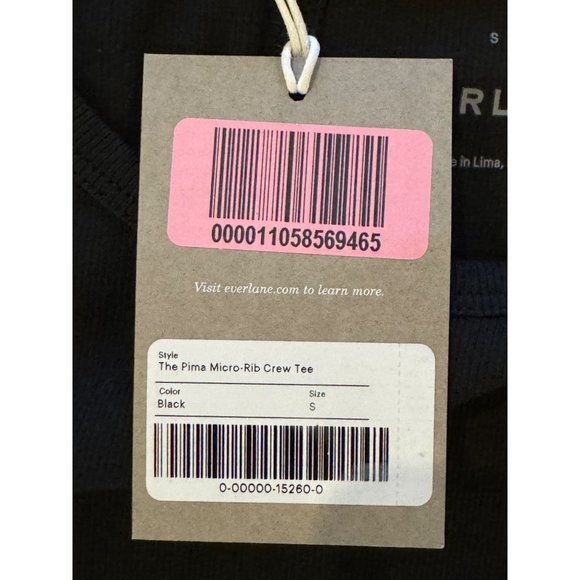 Everlane Black The Supima Micro Rib Crew Neck Short Sleeve Tee Size S NWT - Picture 9 of 9